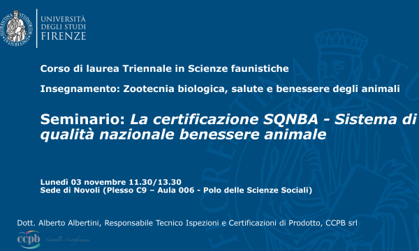 Seminario: La certificazione SQNBA - Sistema di qualità nazionale benessere animale